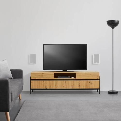 Lowboard Holz “Jasmina", Massiv, Eiche, 175/54/41,5 - Eichefarben/Schwarz, Modern, Holz/Metall (175/54/41,5cm) - Bessagi Home