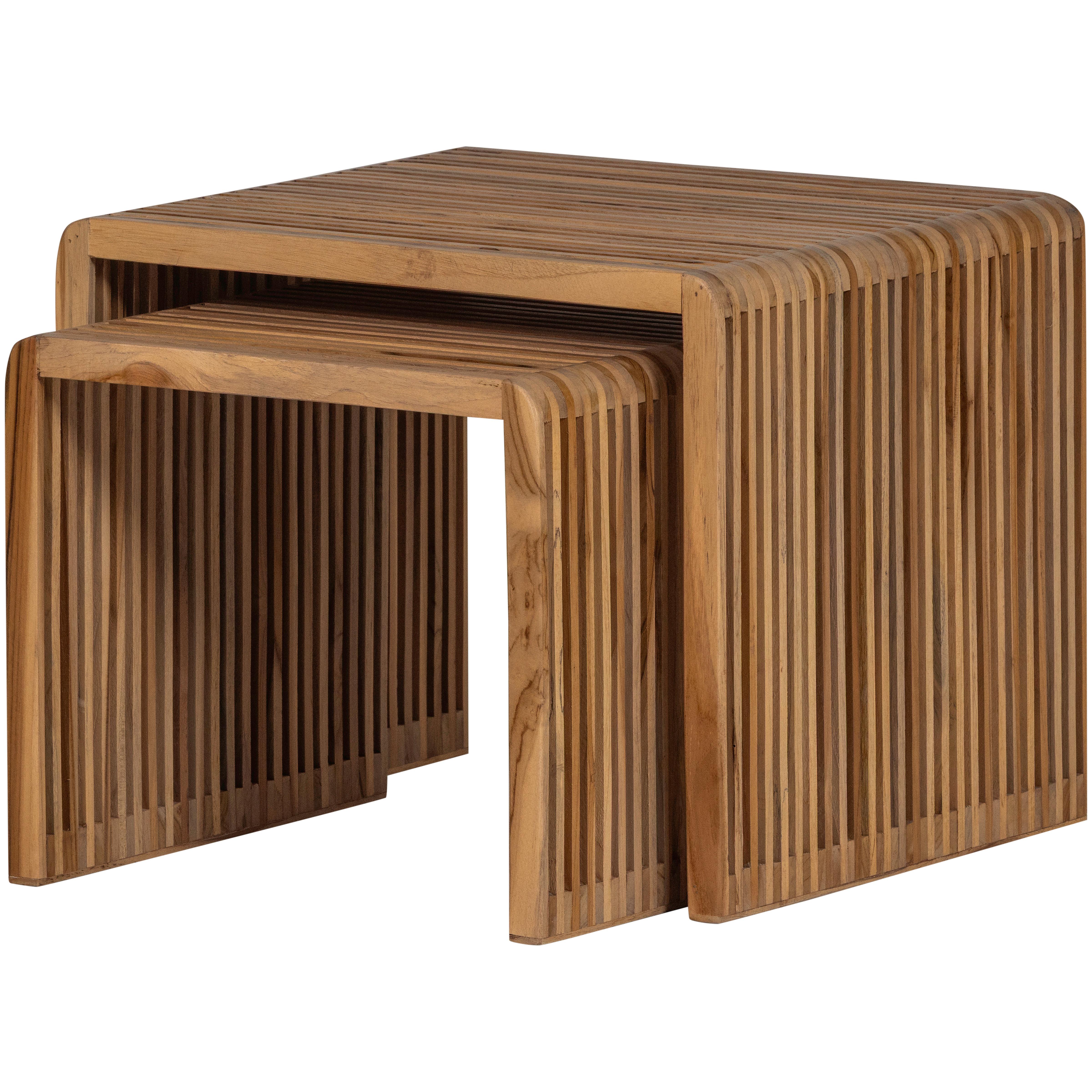 Beistelltisch Jasmijn 2er-Set Teak - Naturfarben, Design, Holz (50-40/41-36/45-40cm) - Livetastic
