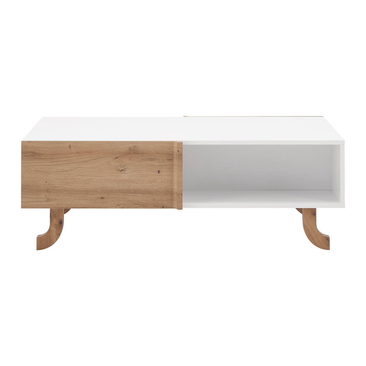 Couchtisch Holz, "Vira" Massiv, Kiefer, ca. 110x66 cm - Weiss/Kieferfarben, Modern, Holz (110/38/66cm) - Bessagi Home