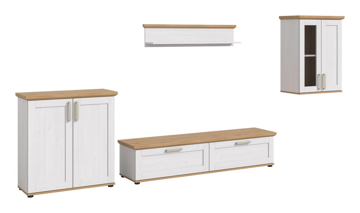 Dnevni Regal Verona, Bela, Barva Macesna, 4-Delni - srebrne barve/črna, Design, umetna masa/leseni material (336/161/40cm) - Livetastic