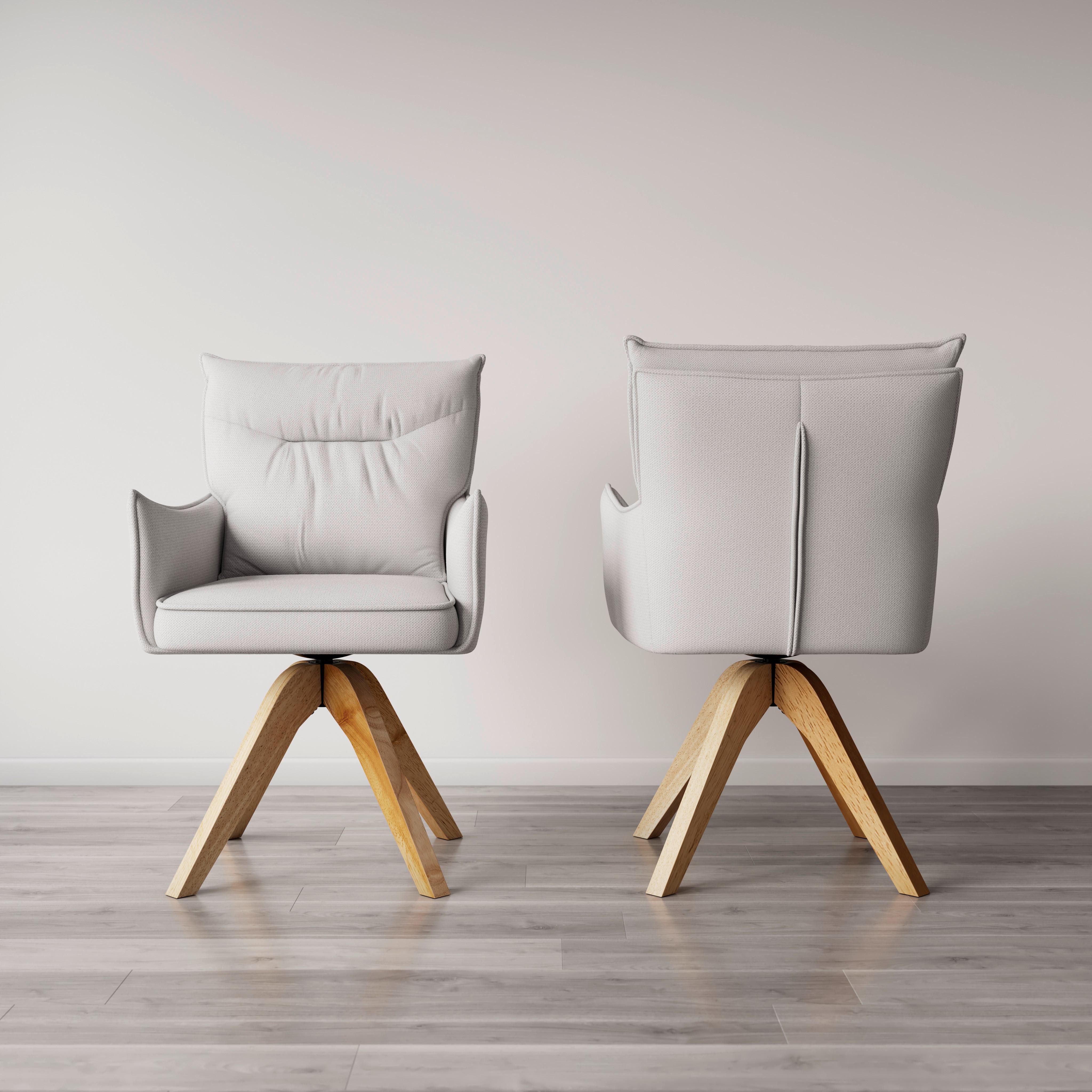 Armlehnstuhl Lorelei Hellgrau Webstoff Drehbar Gepolstert - Hellgrau/Naturfarben, MODERN, Holz/Textil (58/86/64cm) - Bessagi Home