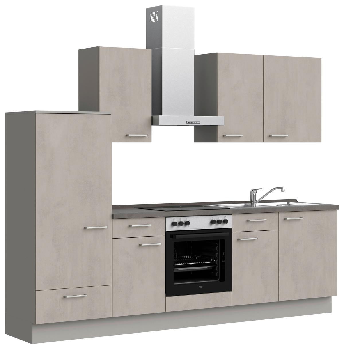 Küchenblock Riva Low m. Geräten Grau - Schieferfarben/Edelstahlfarben, MODERN, Holzwerkstoff/Metall (270cm) - Nobilia