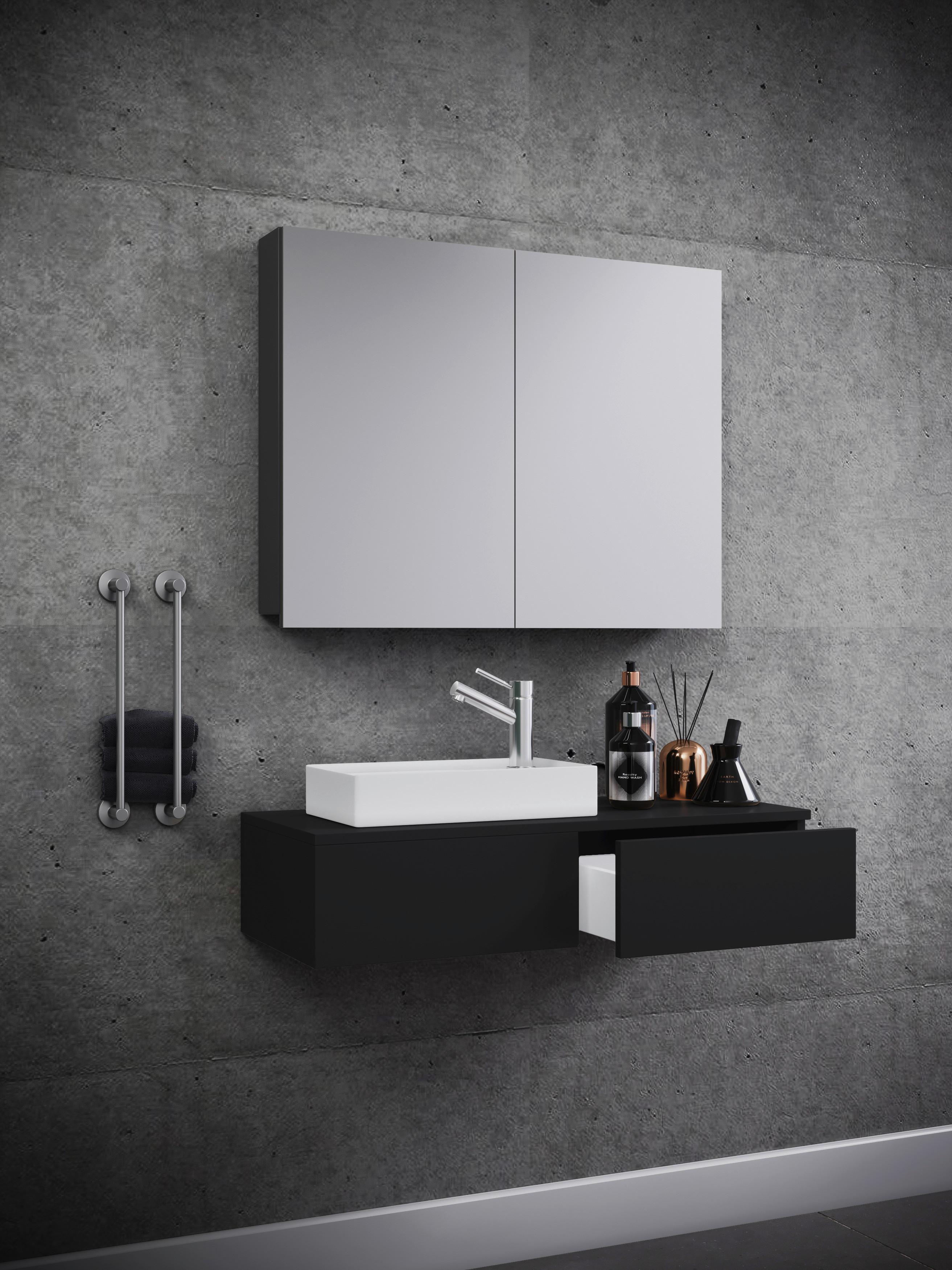 Kopalnica Gudas, Črna - črna/bela, Moderno, leseni material/keramika (85cm) - MID.YOU