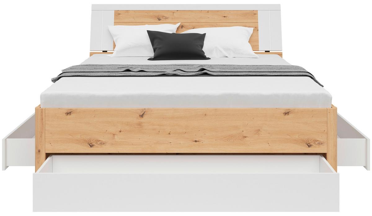 Stauraumbett in Weiß/Eichefarben - Weiß/Eiche Artisan, KONVENTIONELL, Holzwerkstoff (160/200cm) - Mömax