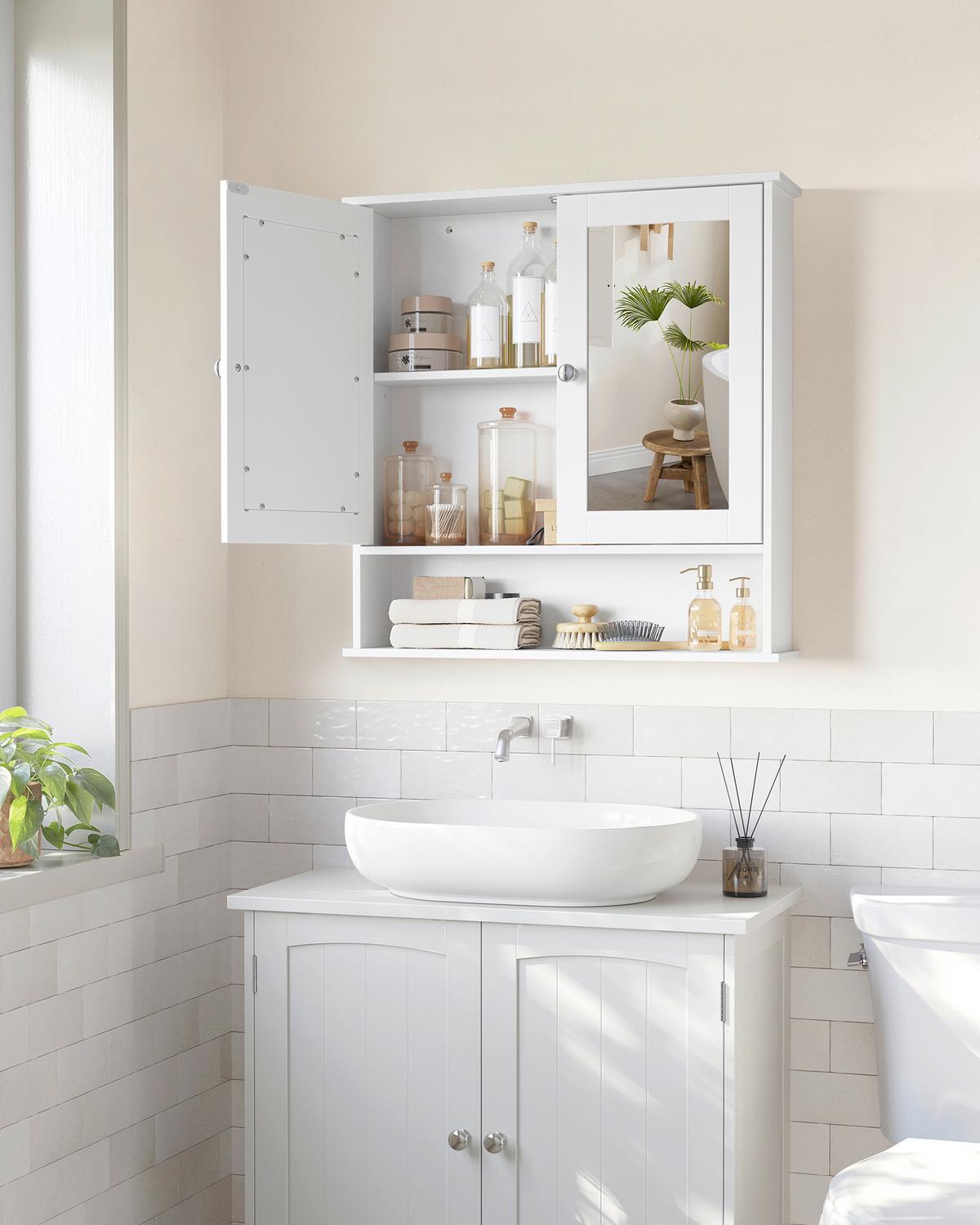 SPIEGELSCHRANK MIRROR CABINET - Silberfarben/Weiß, MODERN, Glas/Holzwerkstoff (65/75/15cm) - MID.YOU