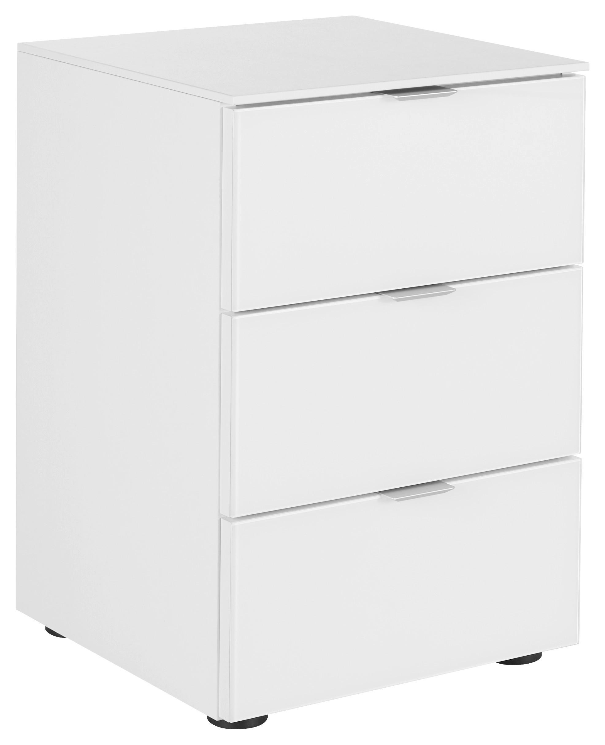 Nachtkästchen in Weiss - Alufarben/Schwarz, Modern, Glas/Holzwerkstoff (40/58/40cm) - Premium Living