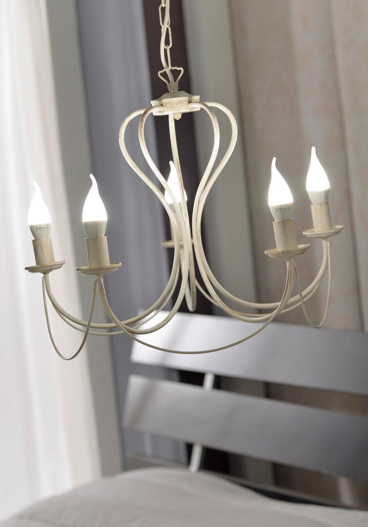 Kronleuchter Candela avorio Weiß max. 6 Watt - Weiß, KONVENTIONELL, Metall (55/105cm)