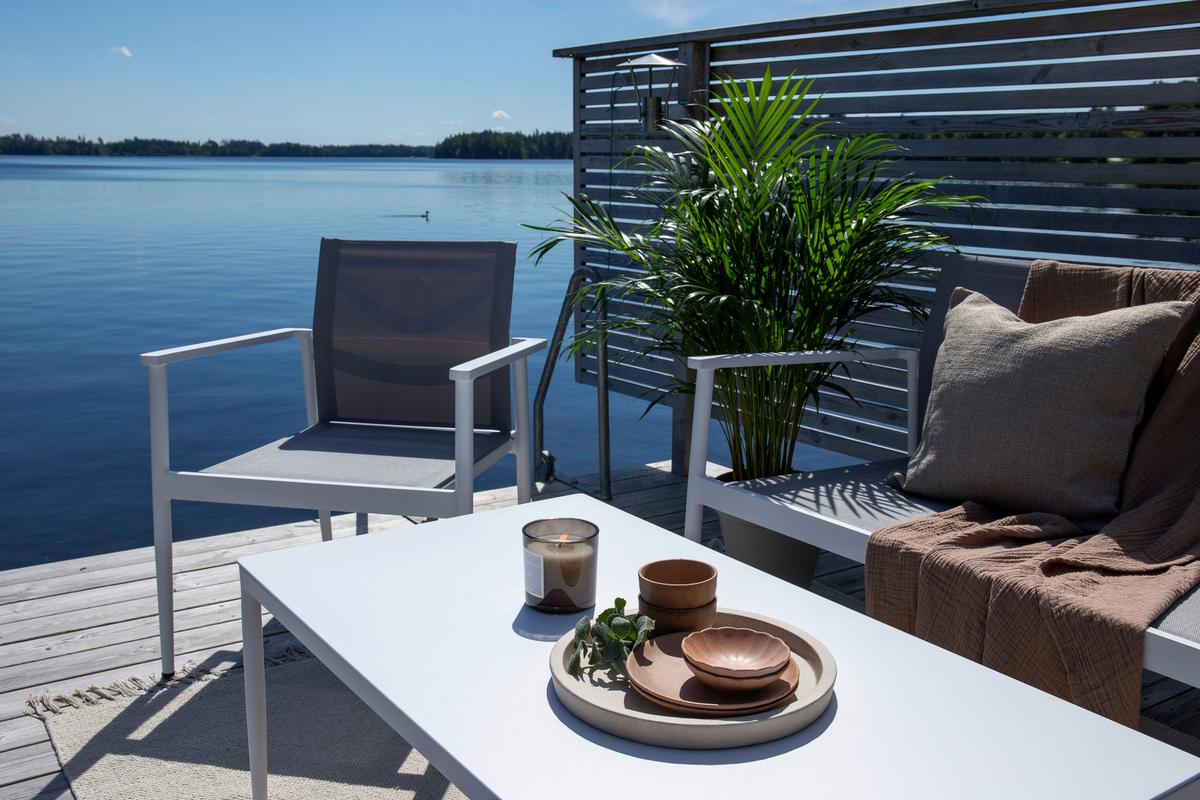 Loungegarnitur Break Weiß/Grau - Weiß/Grau, KONVENTIONELL, Glas/Textil - Gardenson