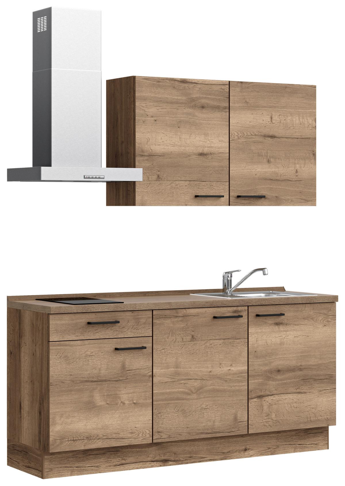 Küchenblock Structura Low m. Geräten Eiche dunkel - Eiche dunkel/Eichefarben, MODERN, Holzwerkstoff/Metall (180cm) - Nobilia