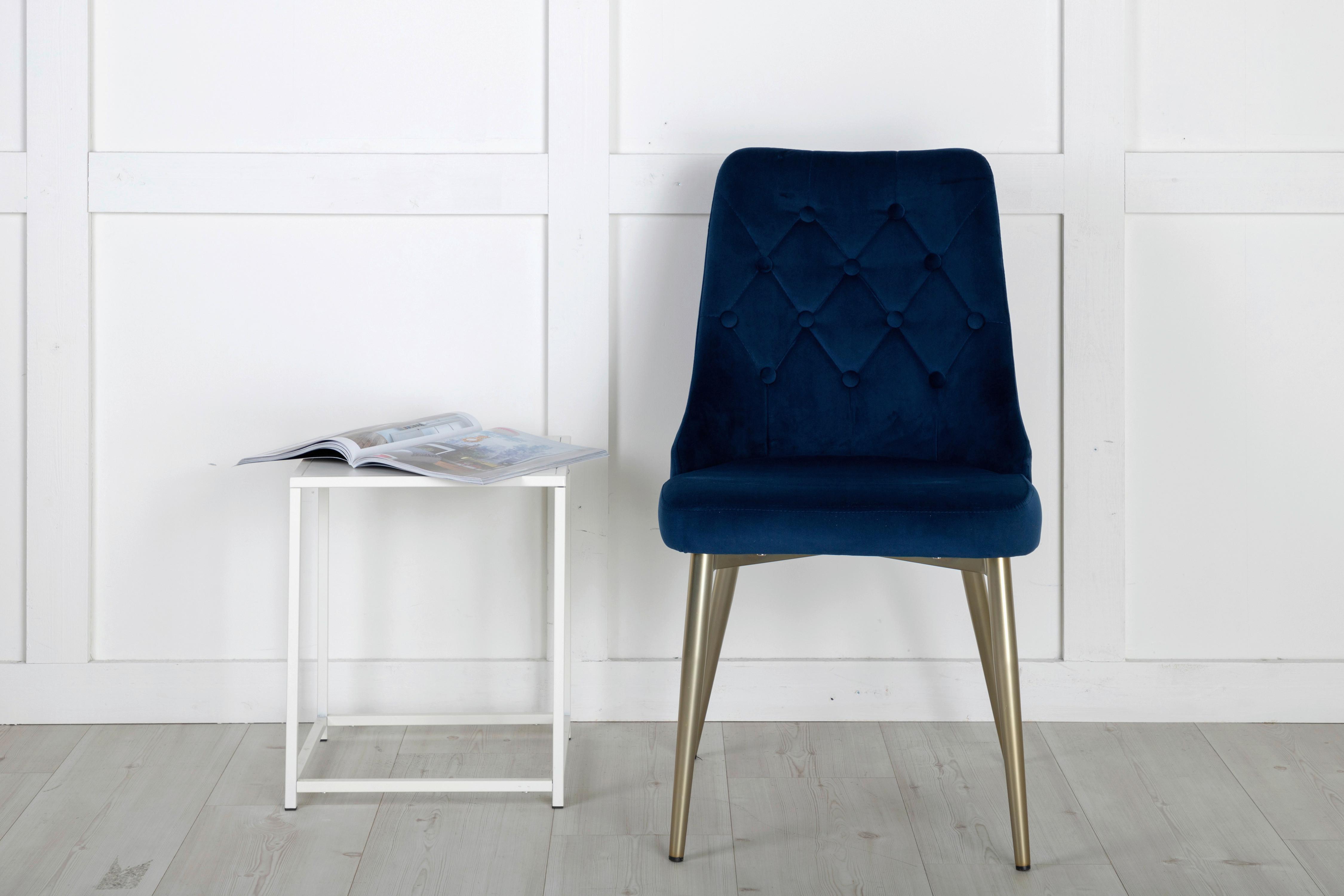 STUHL-SET VELVET DELUXE - Blau/Goldfarben, Design, Kunststoff/Textil (50/88.5/66cm) - Livetastic