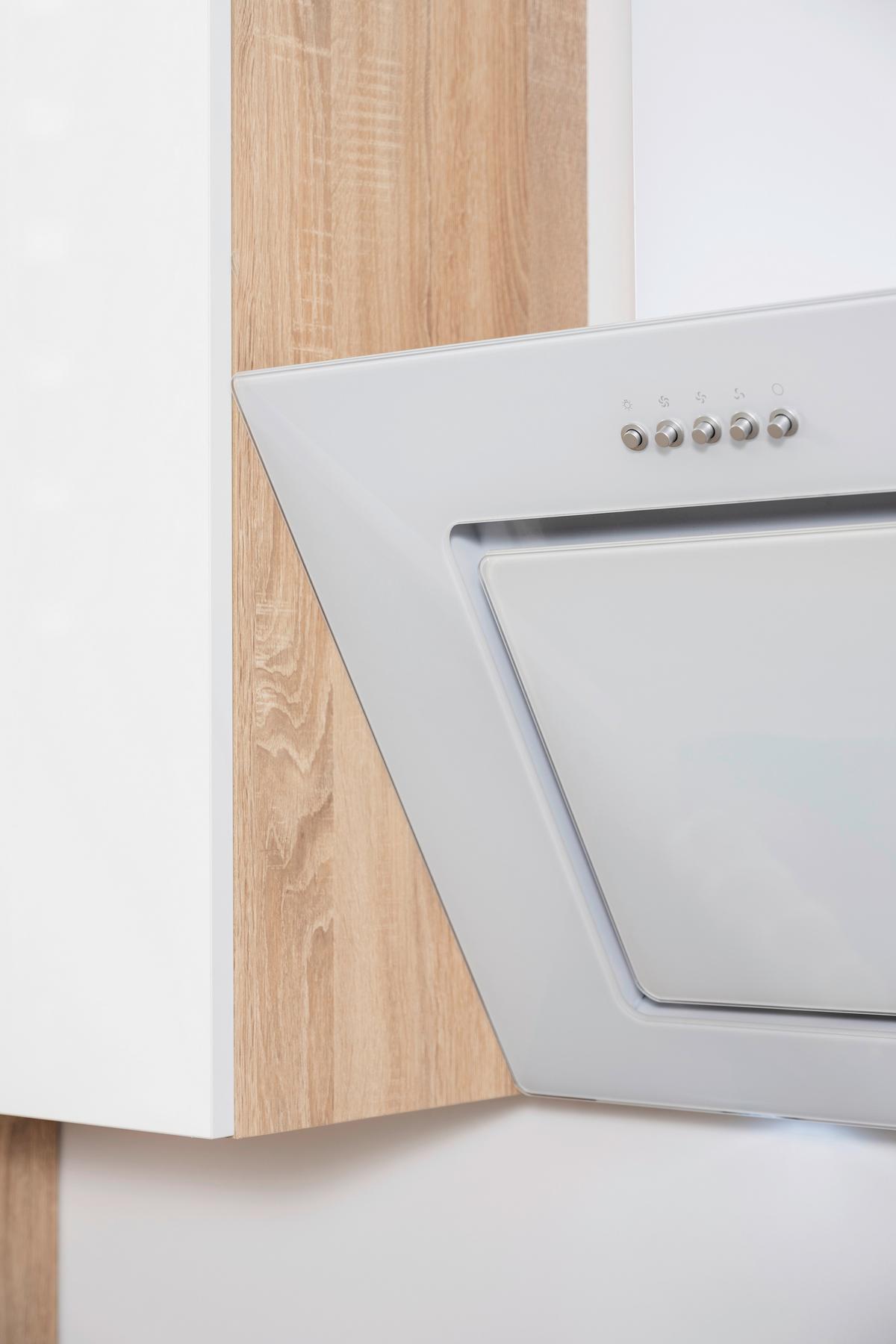 Küchenzeile Premium m. Geräte Weiß/Eiche B: ca. 445 cm - Eichefarben/Weiß Hochglanz, Basics, Holzwerkstoff (445cm) - Respekta