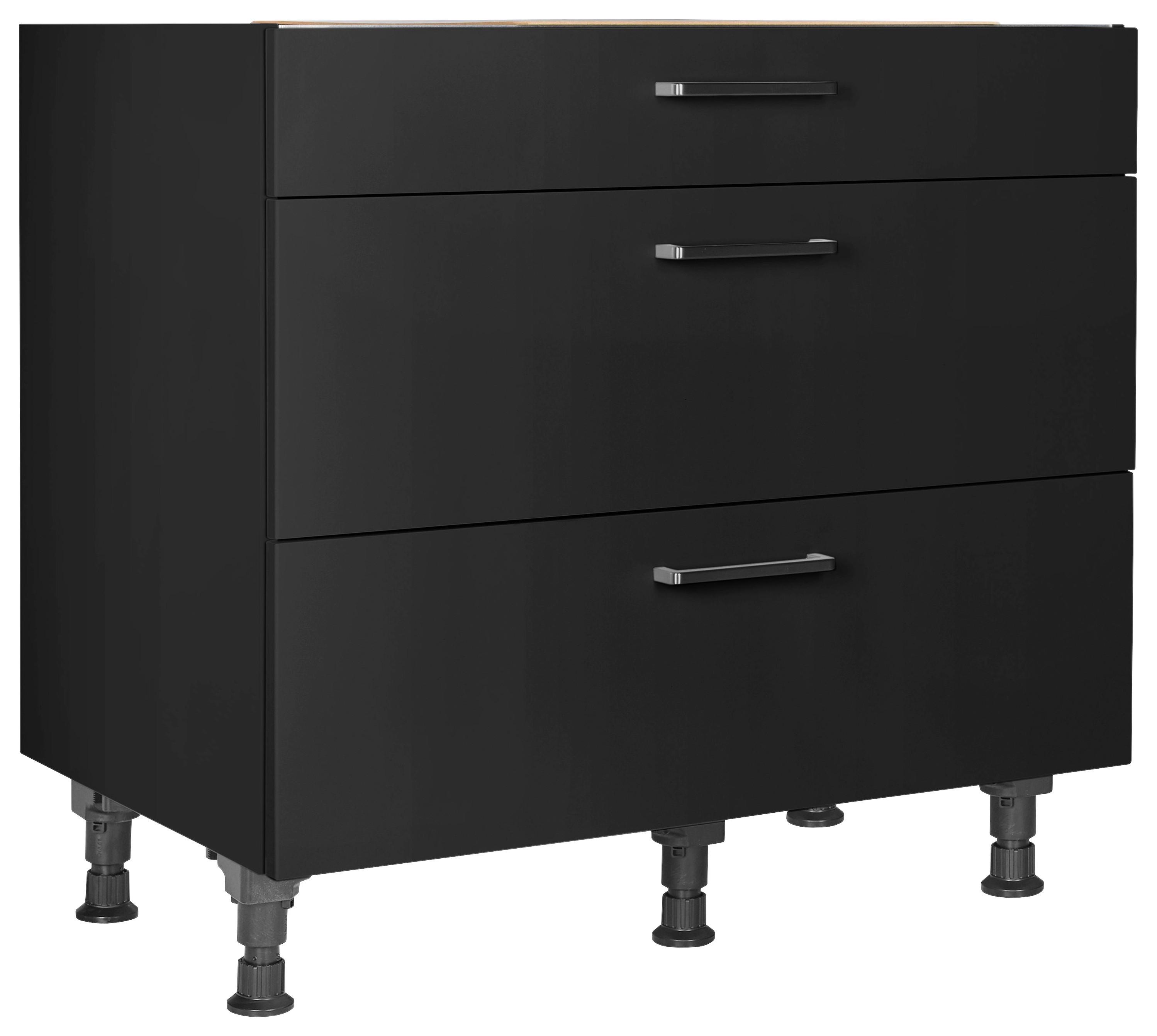 Kochfeldumbauschrank Touch Schwarz - Edelstahlfarben/Schwarz, MODERN, Holzwerkstoff/Metall (90/87/56cm) - Nobilia