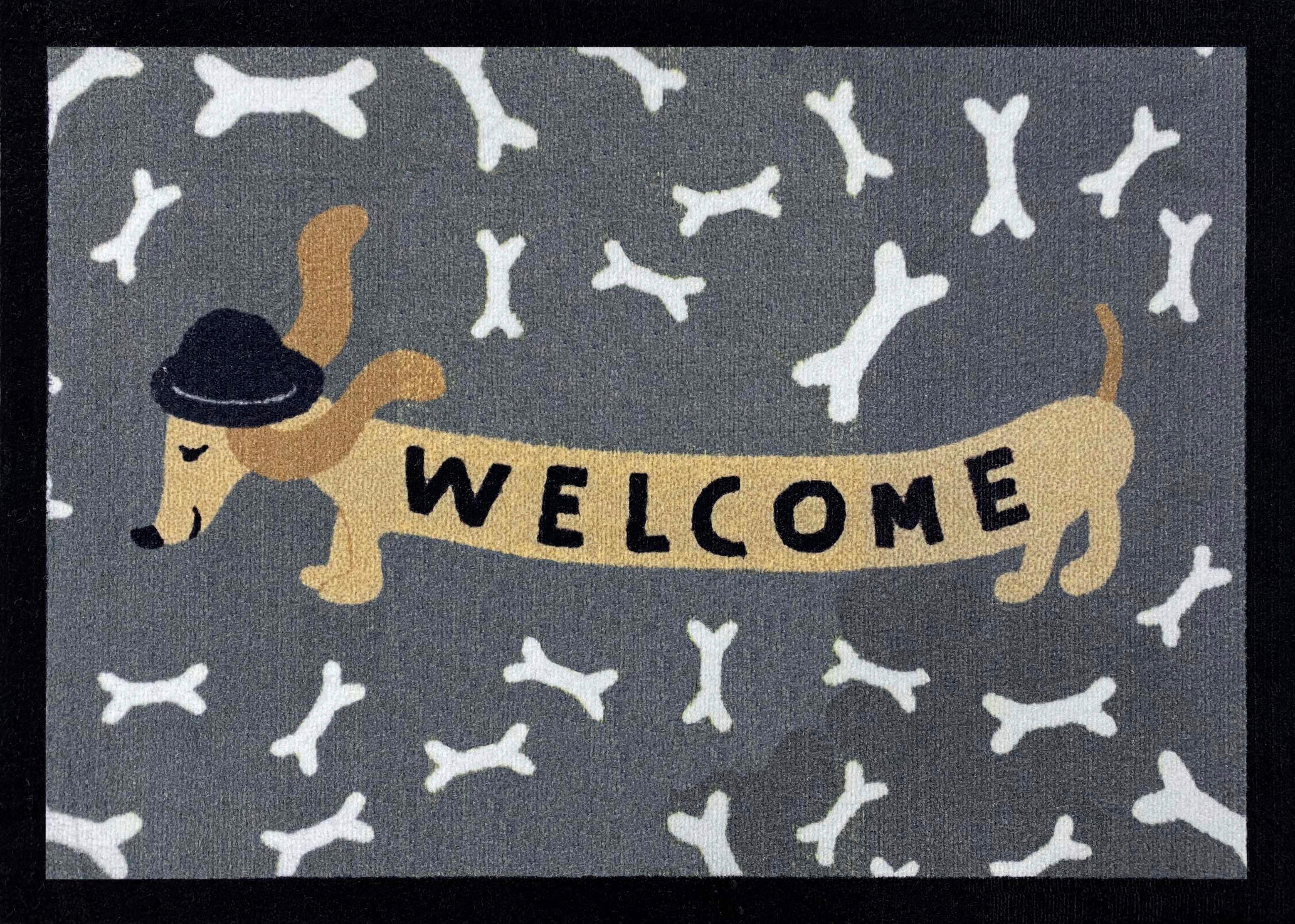 Lábtörlő Dachshund Welcome 50/70cm - antracit (50/70/1cm)
