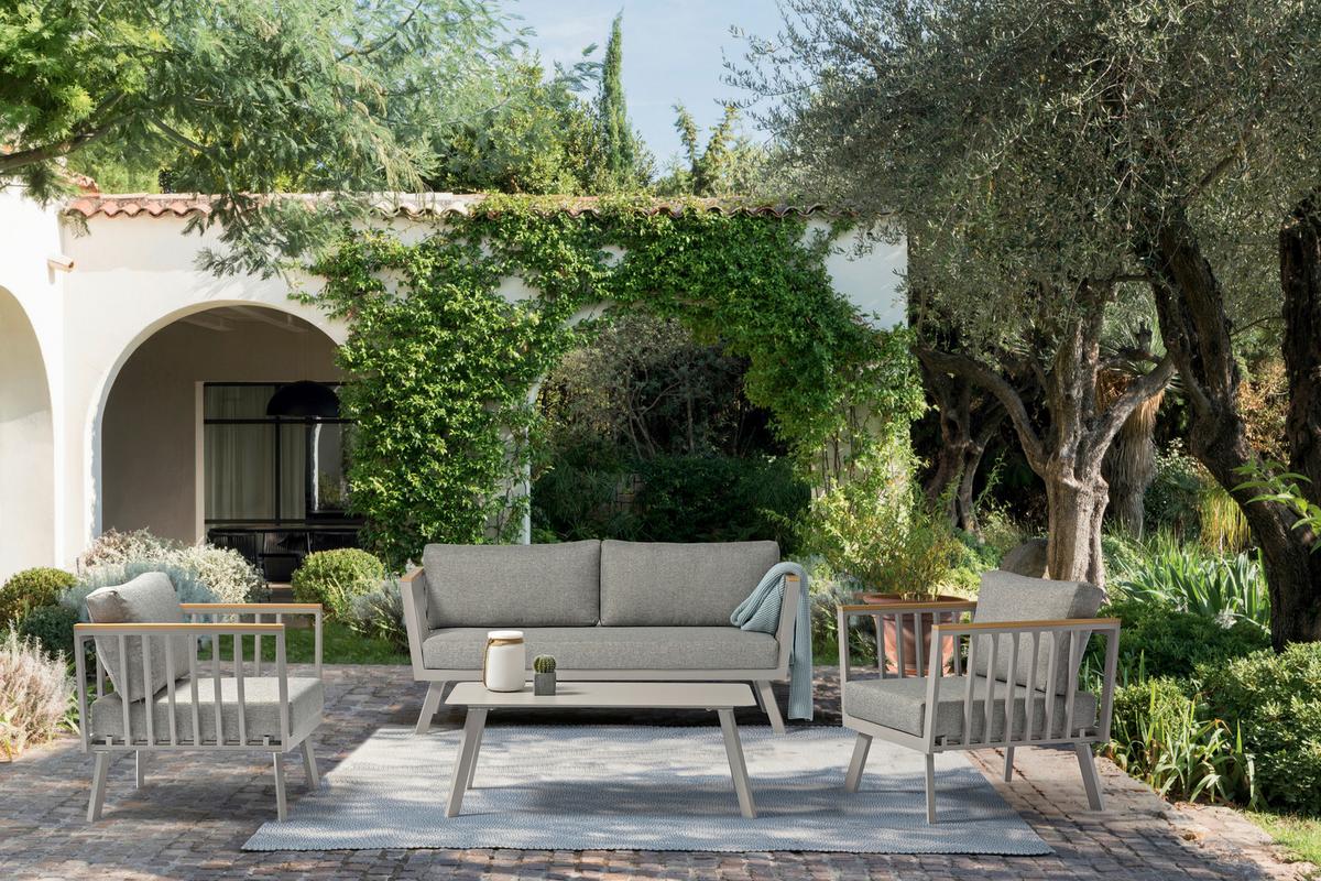 Lounge Garnitura Gondola, Siva, 4-Delno - barva tikovine/rjavosiva, Moderno, kovina/umetna masa (175/70/72cm) - Acamp