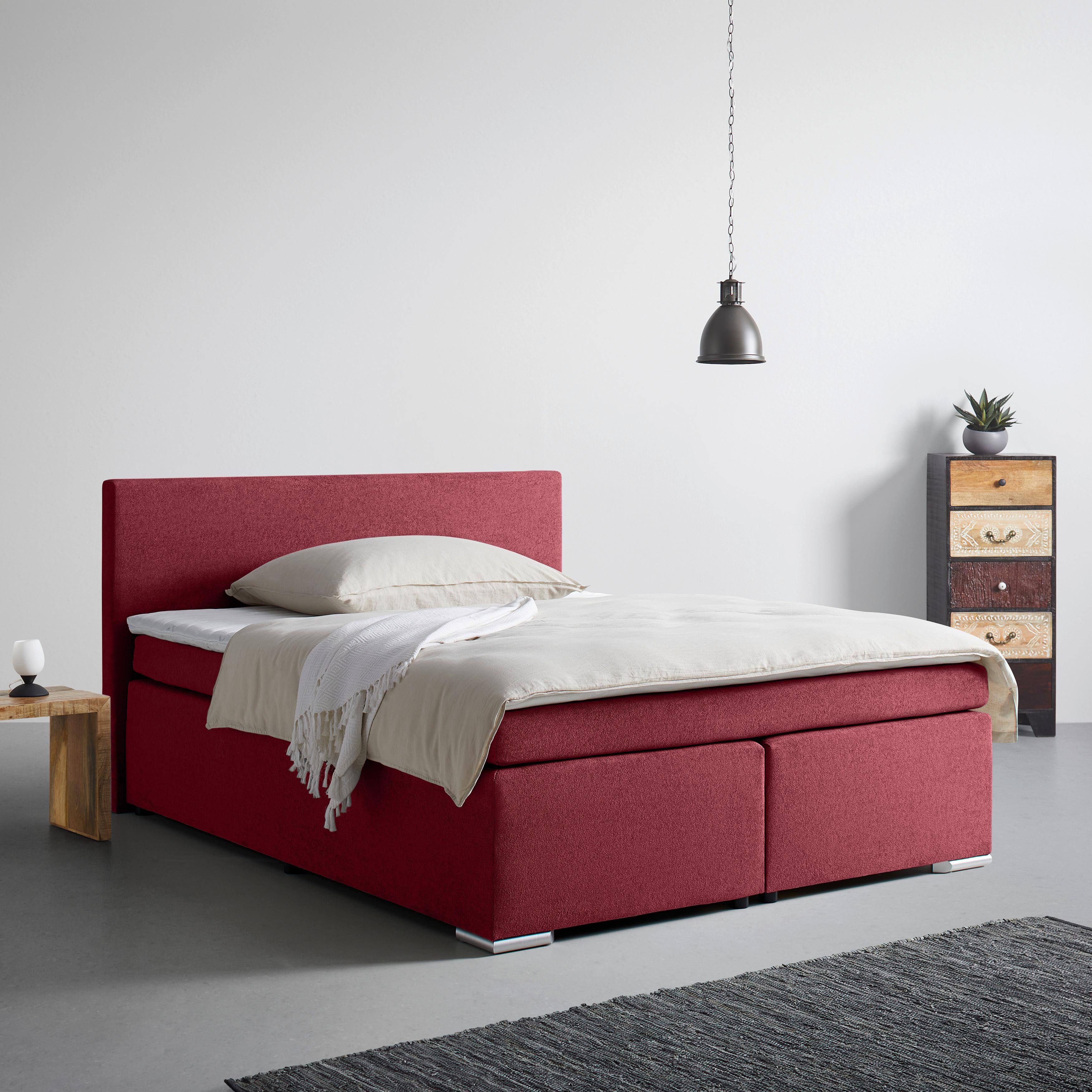 Boxspring Krevet Mira 2 - crvena, Moderno, metal/tekstil (160/200cm) - Based