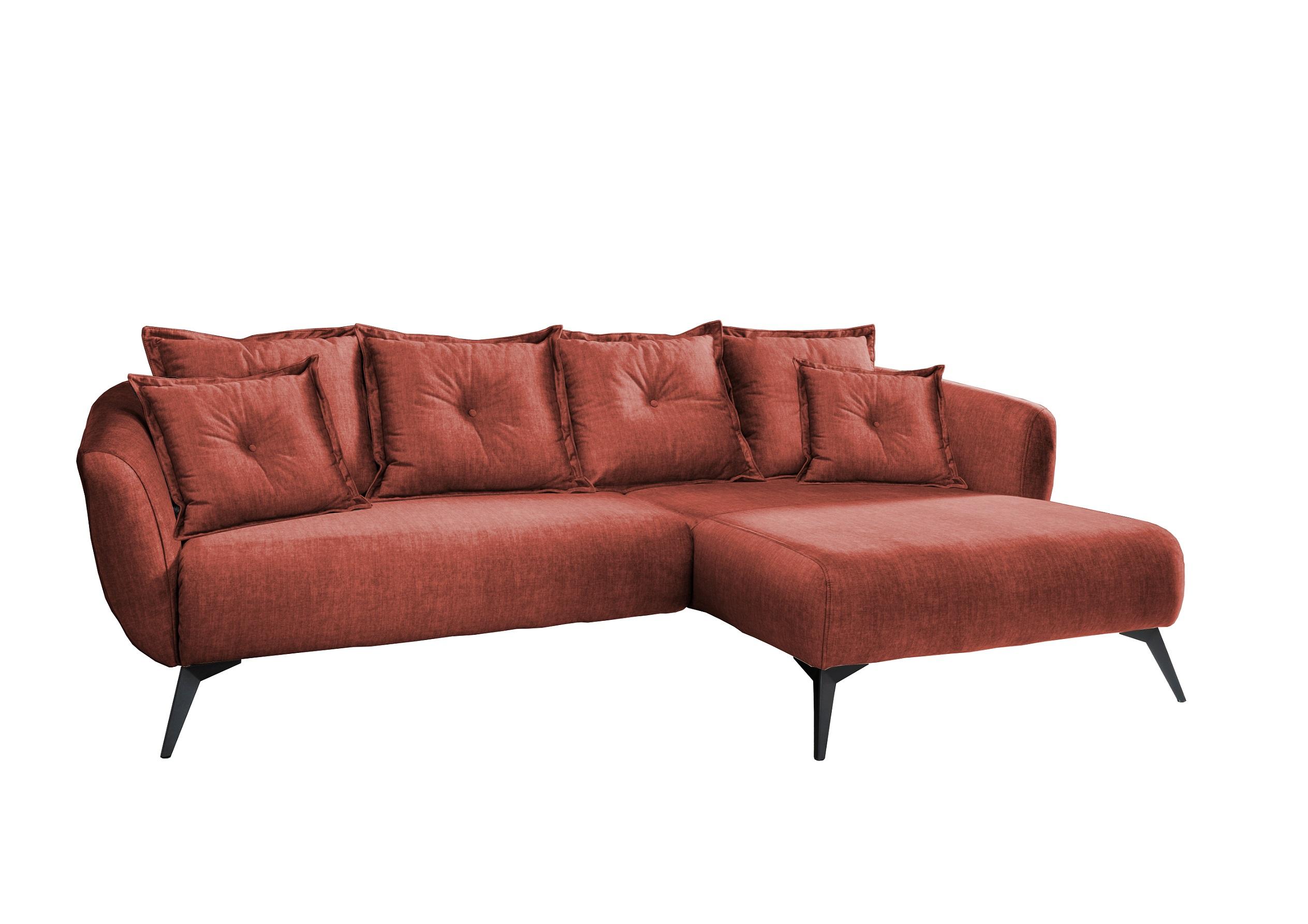 Wohnlandschaft Baggio Koralle Velours - Koralle/Schwarz, MODERN, Holz/Textil (277/162cm) - Livetastic