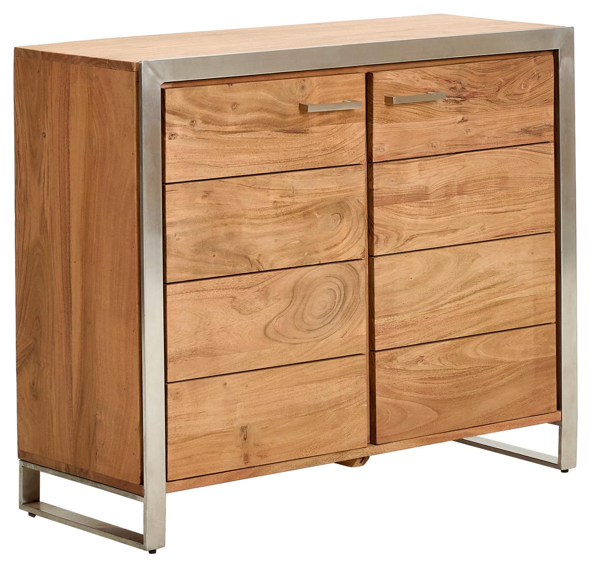 KOMODA SYLVIA - kolor akacjowy/kolor srebrny, Konventionell, metal/drewno (100/85/40cm) - Livetastic