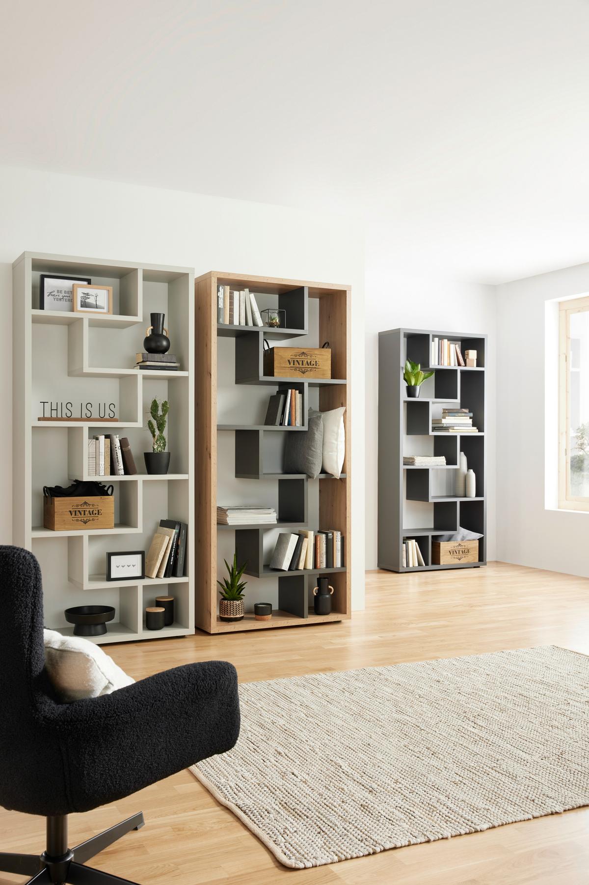 Polica Bounty - crna/antracit, Moderno, drvni materijal/plastika (90/199/33cm) - Premium Living