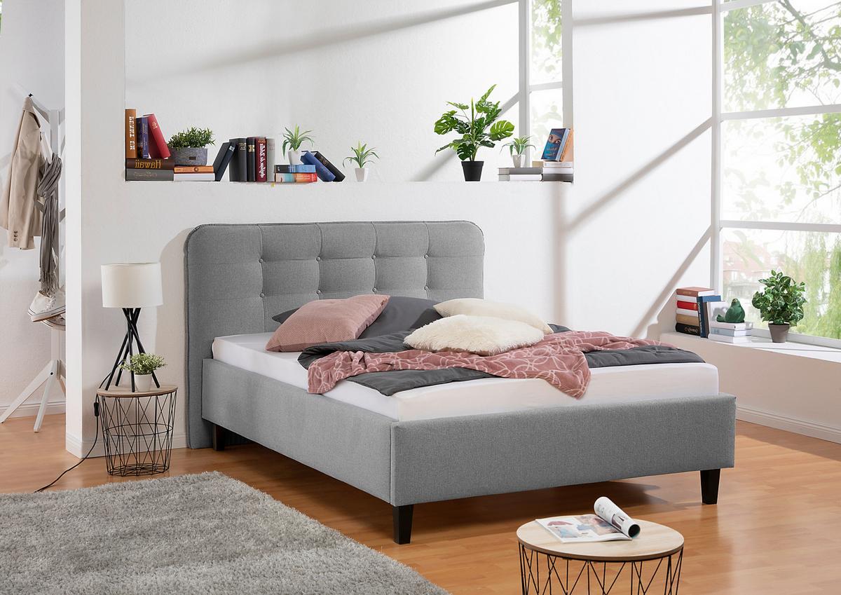 Polsterbett Alian Grau ca. 140x200 cm - Schwarz/Grau, MODERN, Holz/Textil (140/200cm) - Livetastic