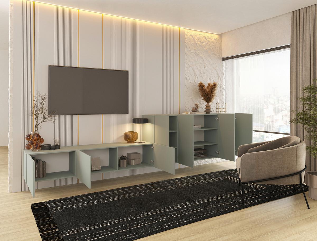 KOMODA NISKA NEWNIQ - zielony, Design, materiał drewnopochodny (180/36,7/42cm) - Hom`in