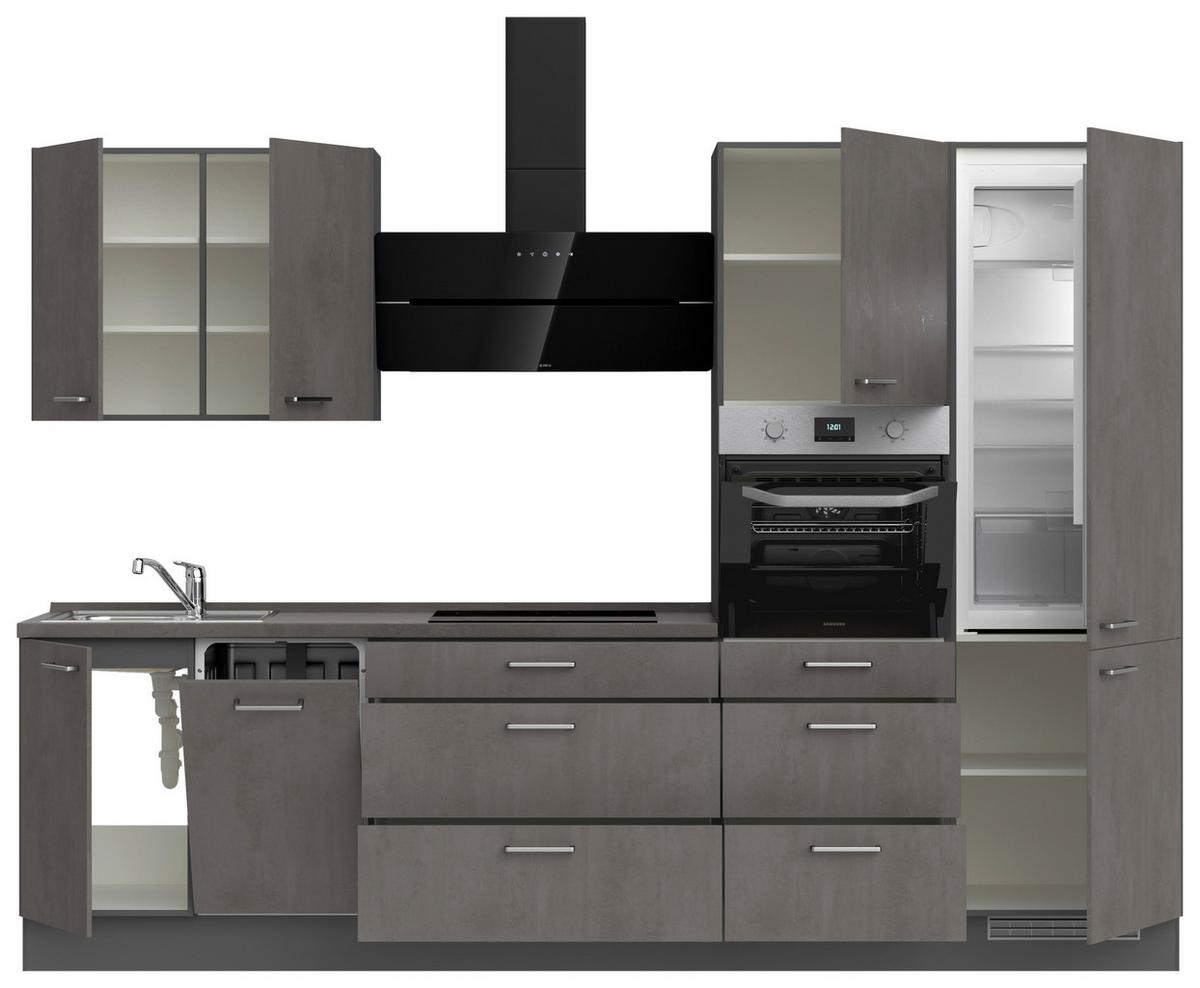 Küchenblock Riva High m. Geräten Schieferfarben - Schieferfarben/Edelstahlfarben, MODERN, Holzwerkstoff/Metall (300cm) - Nobilia
