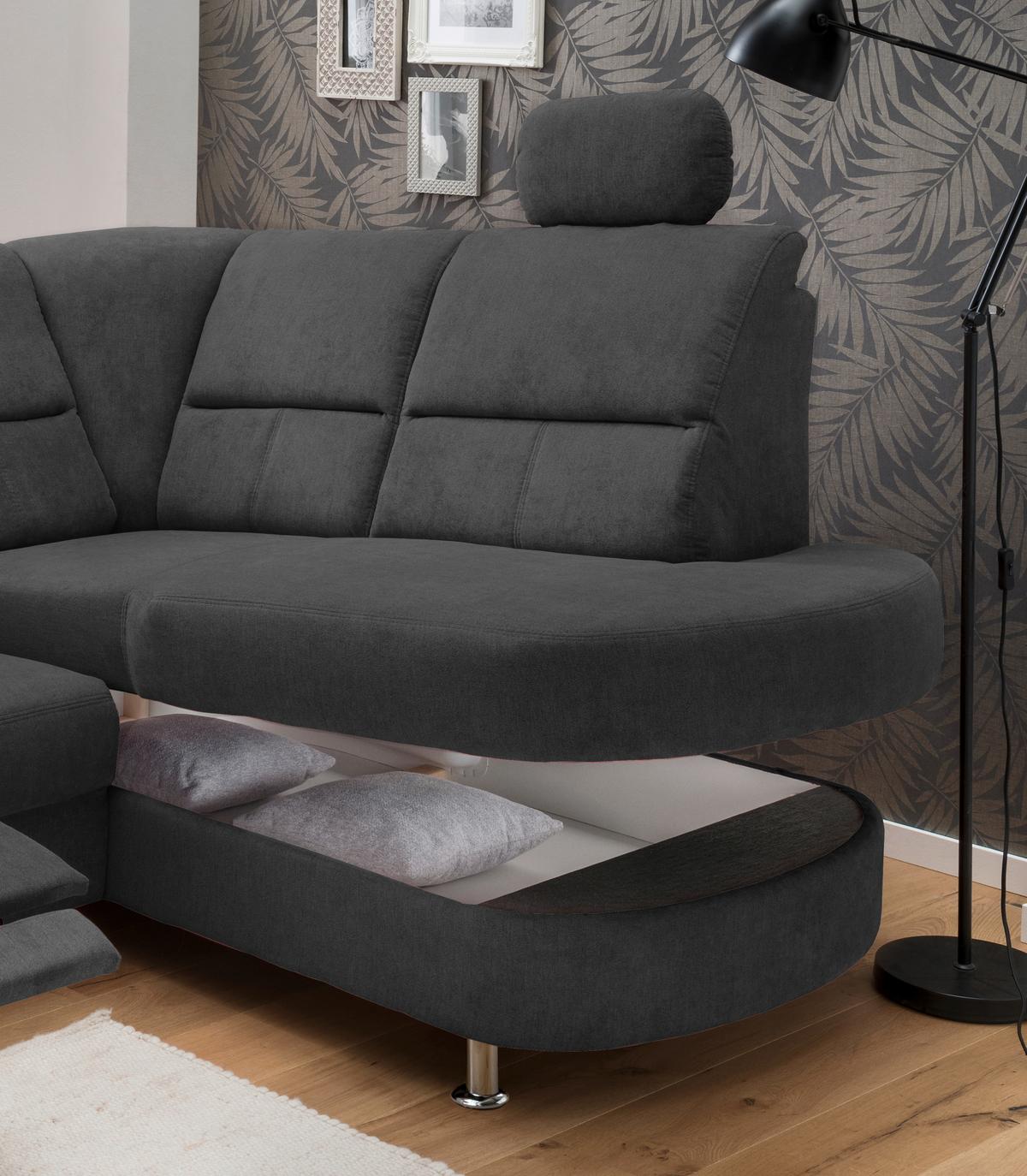 Wohnlandschaft Parole Schwarz Mikrofaser - Chromfarben/Schwarz, KONVENTIONELL, Textil/Metall (231/184cm) - Livetastic