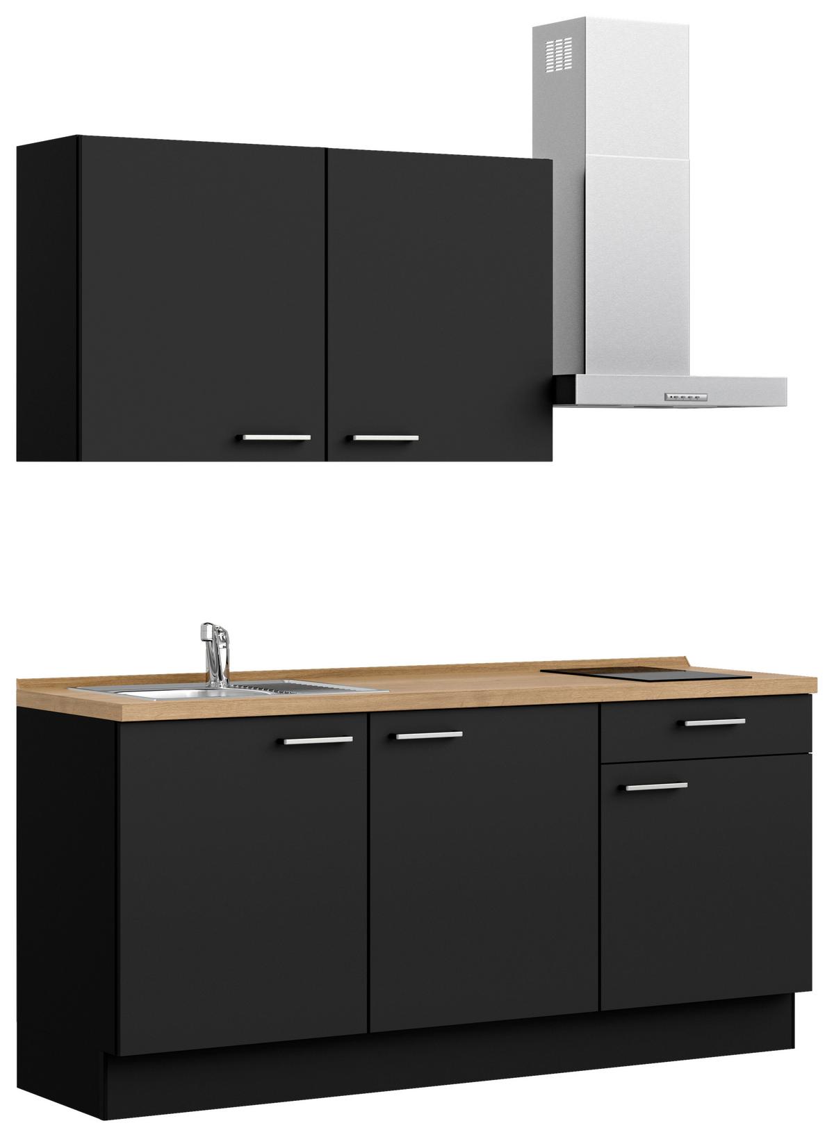Küchenblock Touch Low m. Geräten Schwarz - Edelstahlfarben/Eichefarben, MODERN, Holzwerkstoff/Metall (180cm) - Nobilia