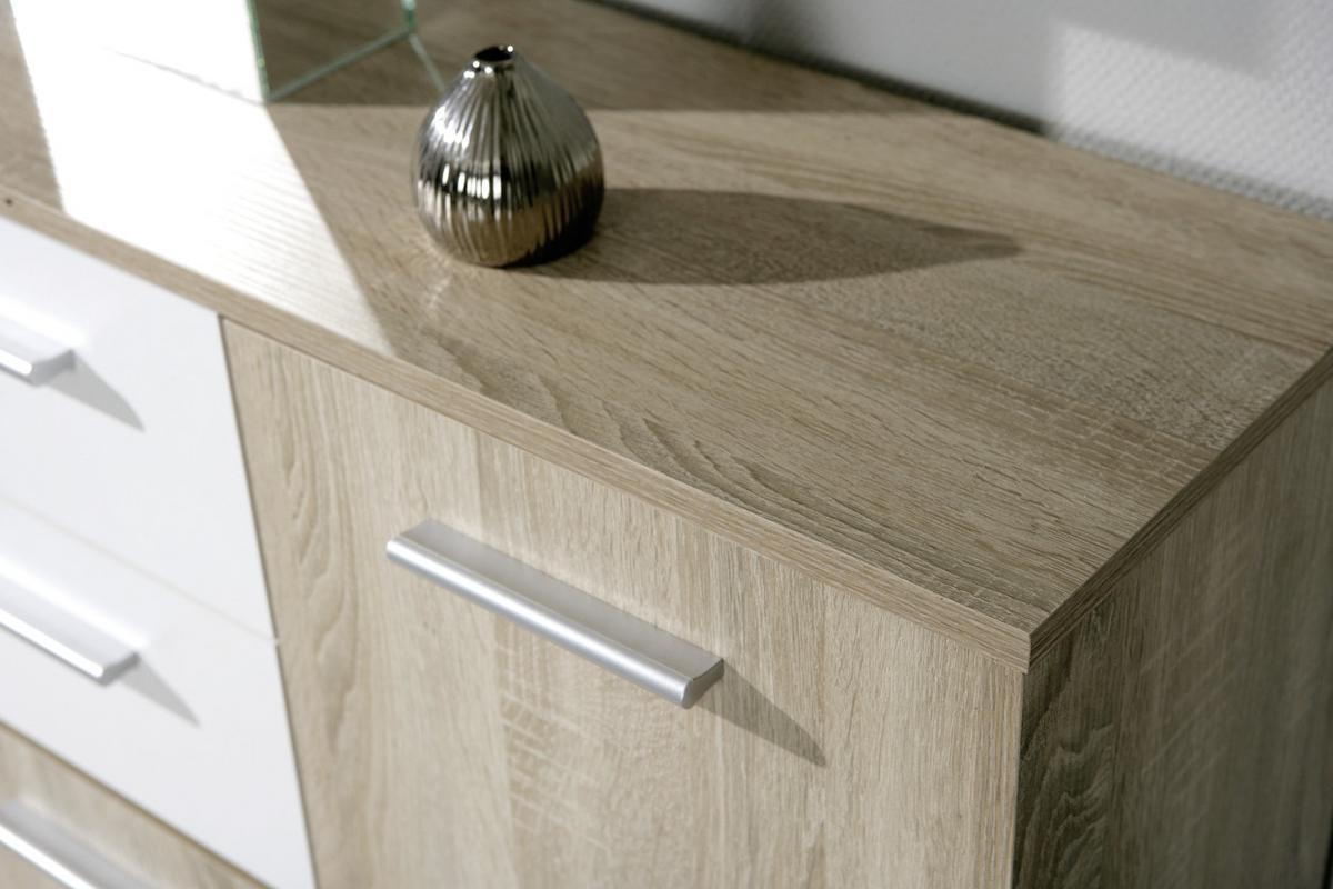 Kommode Elvezia Weiß/Eiche - Weiß/Sonoma Eiche, Basics, Holzwerkstoff/Kunststoff (115/77/30cm) - MID.YOU