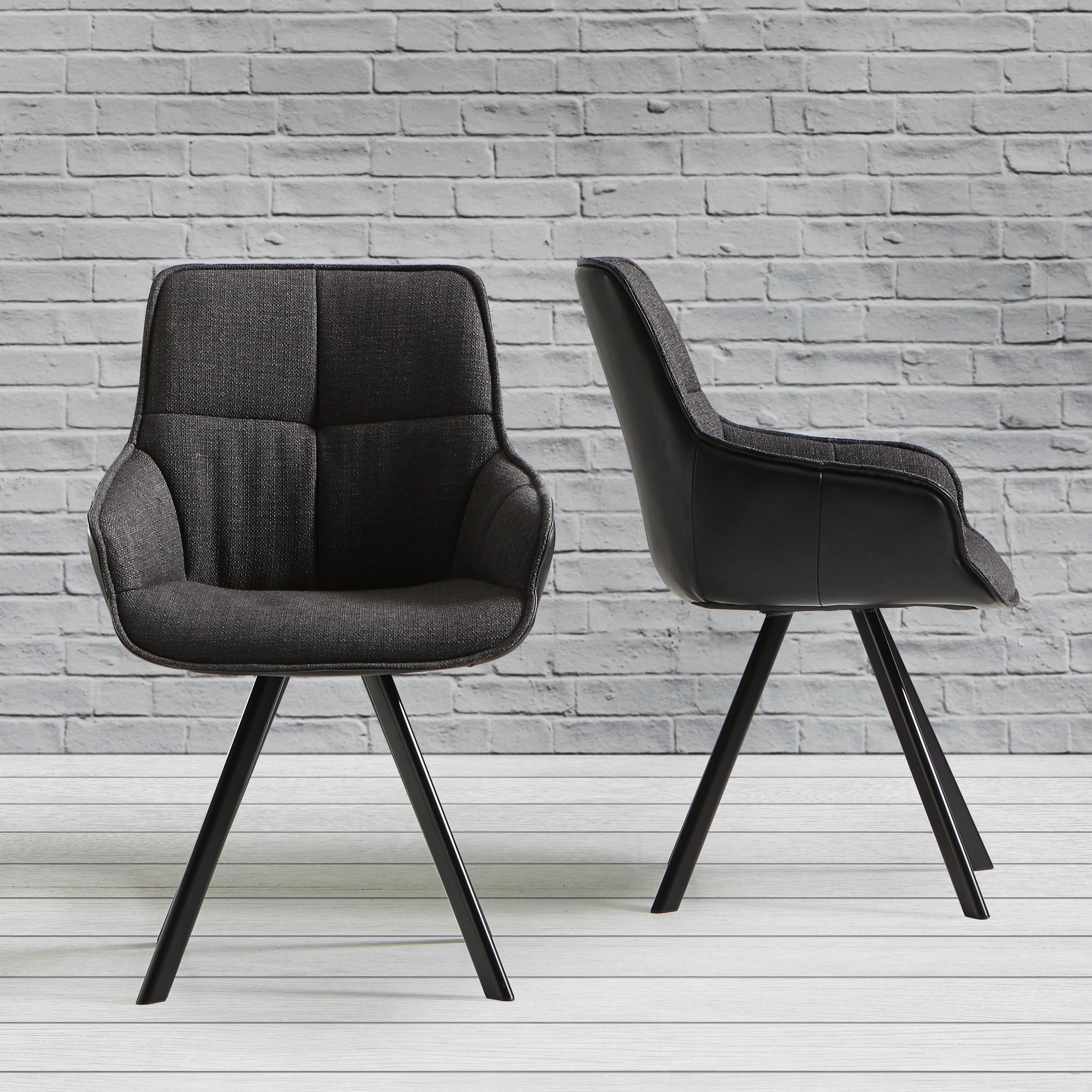 Armlehnstuhl in Schwarz/Grau 'Wanda' - Schwarz/Grau, MODERN, Holz/Textil (57/88/60cm) - Bessagi Home