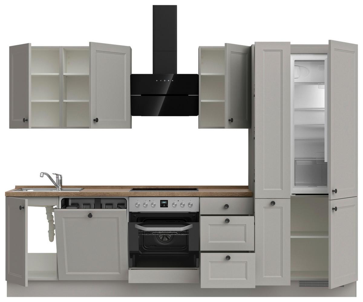 Küchenblock Cascada High m. Geräten Grau - Eiche dunkel/Schwarz, MODERN, Holzwerkstoff/Metall (300cm) - Nobilia