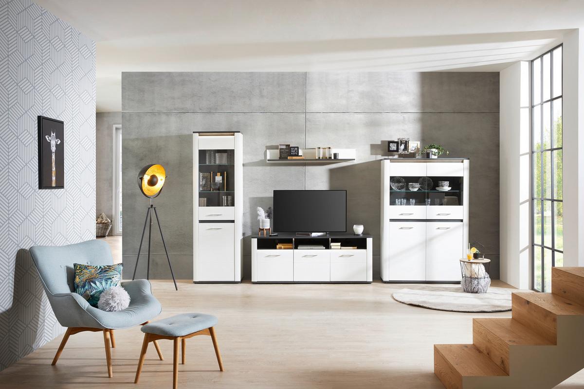 Tv-element Alassio, Bela, Temno Siva - barve kroma/črna, Moderno, kovina/umetna masa (156,3/62/40,5cm) - Premium Living