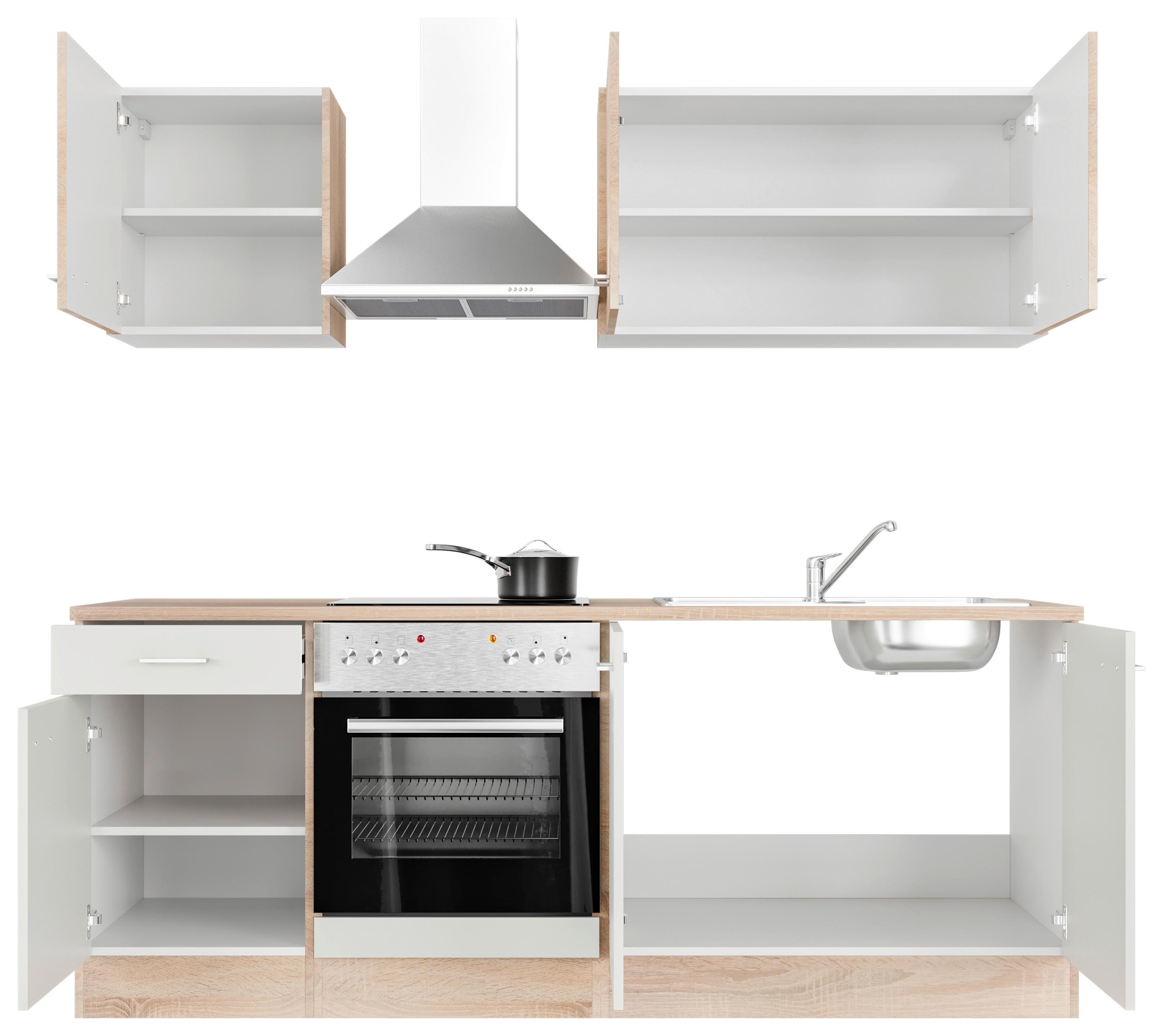 Kuhinjski Blok Z Aparati Samoa, Bela, Barva Hrasta - bela/barve aluminija, Moderno, umetna masa/leseni material (210cm) - FlexWell
