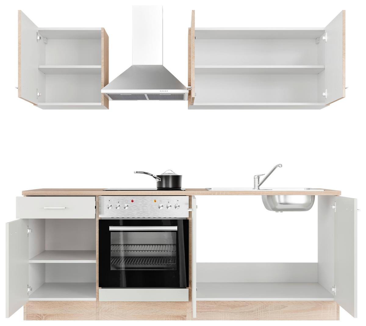 Kuhinjski Blok Z Aparati Samoa, Bela, Barva Hrasta - bela/barve aluminija, Moderno, umetna masa/leseni material (210cm) - FlexWell