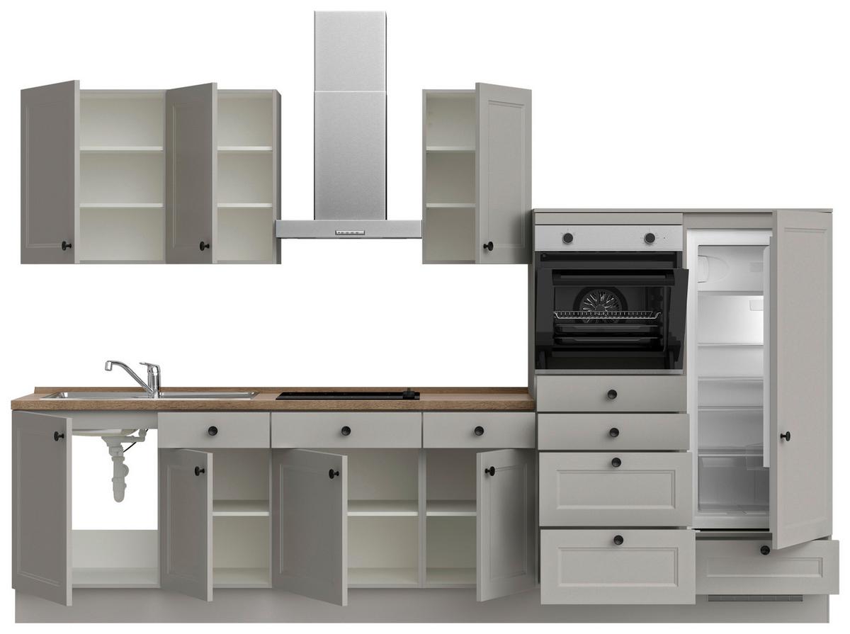 Küchenblock Cascada Low m. Geräten Grau - Eiche dunkel/Schwarz, MODERN, Holzwerkstoff/Metall (330cm) - Nobilia