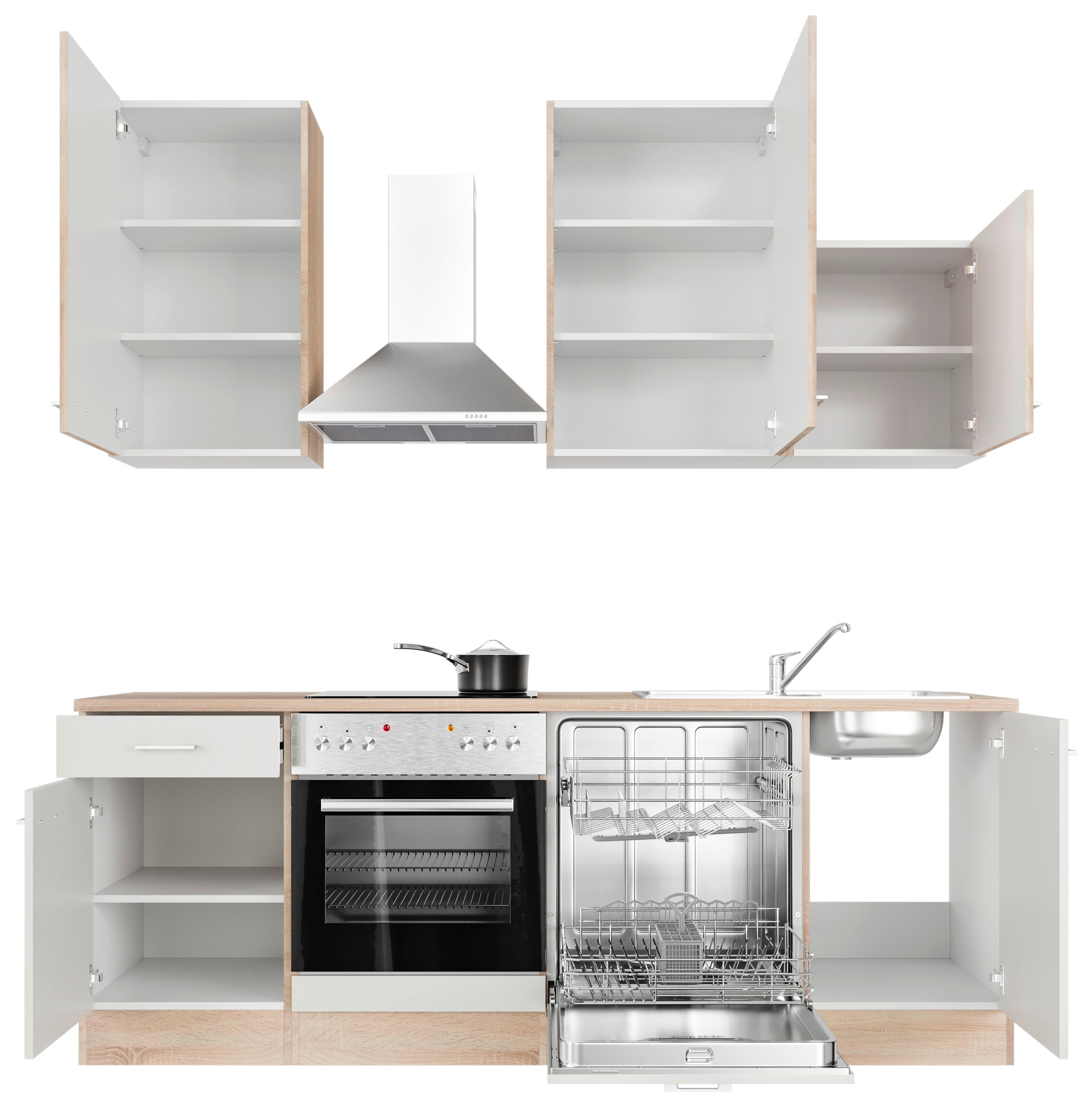 Kuhinjski Blok Z Aparati Samoa, Bela, Barva Hrasta - bela/barve aluminija, Moderno, umetna masa/leseni material (220cm) - FlexWell