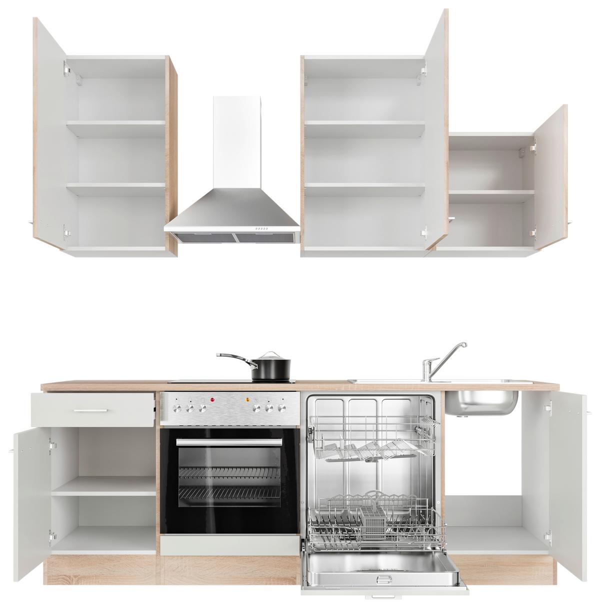 Kuhinjski Blok Z Aparati Samoa, Bela, Barva Hrasta - bela/barve aluminija, Moderno, umetna masa/leseni material (220cm) - FlexWell
