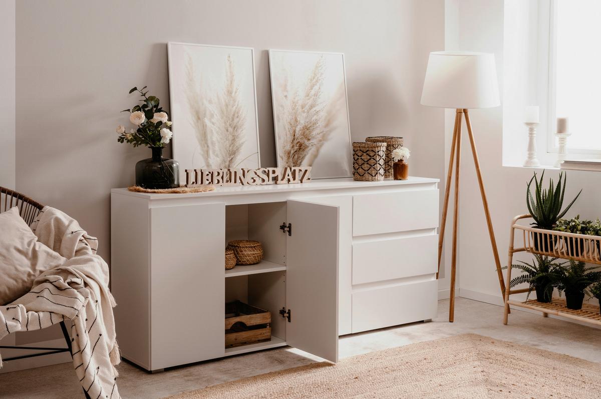 Široka Komoda Image 51a, Bela - črna/bela, Design, umetna masa/leseni material (178/80/40cm) - MID.YOU