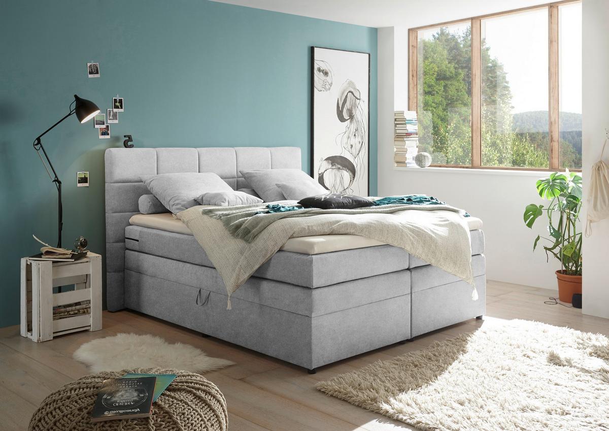 Boxspringbett Tacoma 3 inkl. Topper ca. 180x200 cm Silberf. - Silberfarben, KONVENTIONELL, Kunststoff/Textil (180/200cm) - MID.YOU