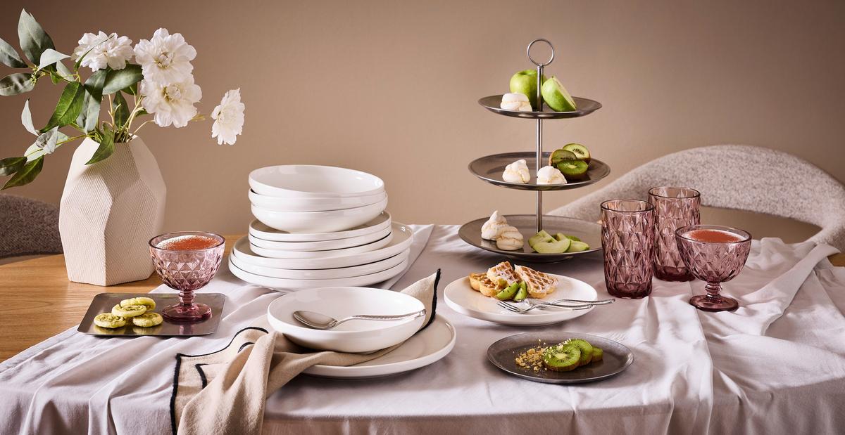 SERWIS OBIADOWO-ŚNIADANIOWY 26245 - biały, Design, ceramika - Novel