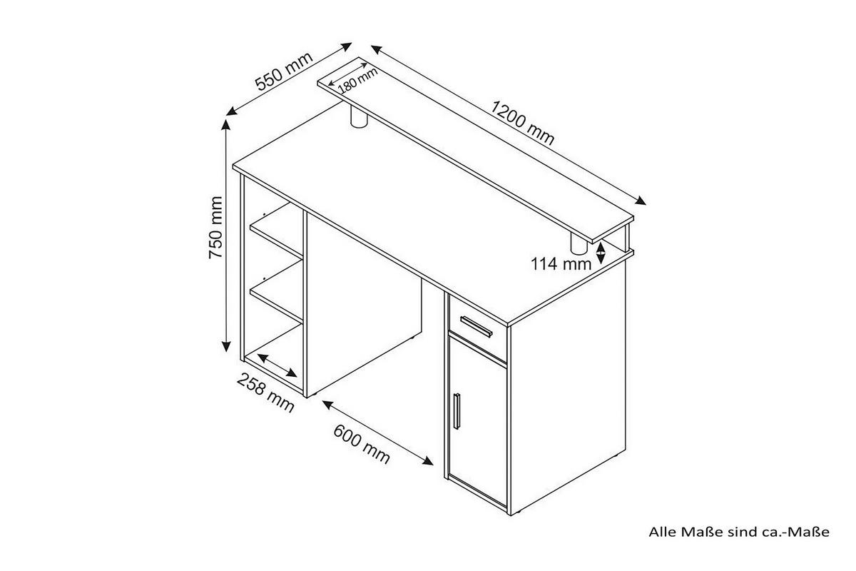 Schreibtisch Diego Sonoma Eiche/Weiß - Silberfarben/Weiß, LIFESTYLE, Holzwerkstoff/Kunststoff (120/55/88cm) - MID.YOU