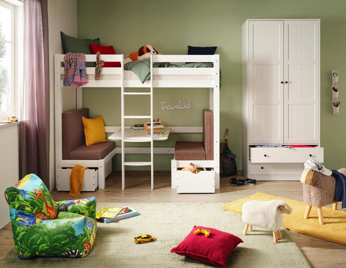 Etagenbett aus Kiefer Massiv ca. 90x200cm - Weiss/Grau, Romantik / Landhaus, Holz/Holzwerkstoff (99/170/209cm) - Zandiara