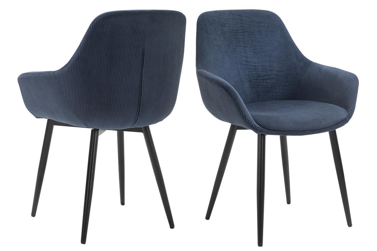 Set Naslanjačev Cord, Temno Modra, 2-Delni - črna/temno modra, Moderno, kovina/tekstil (64/86/59cm) - Livetastic