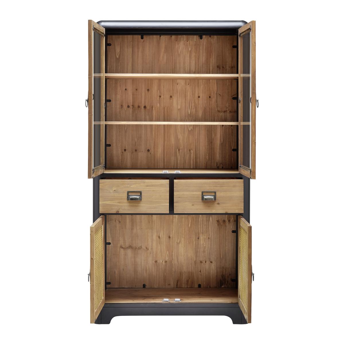 Kredenca Travis, Les Jelke, Črna, Steklo - črna/naravne barve, Moderno, kovina/steklo (90/175/40cm) - Bessagi Home