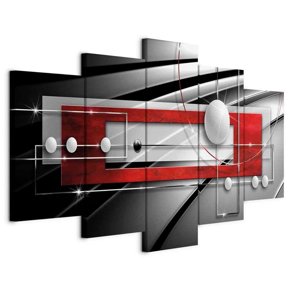 Slika Na Platnu Modern Symetry - rdeča/siva, Basics, tekstil/leseni material (100/50/1.2cm) - artgeist