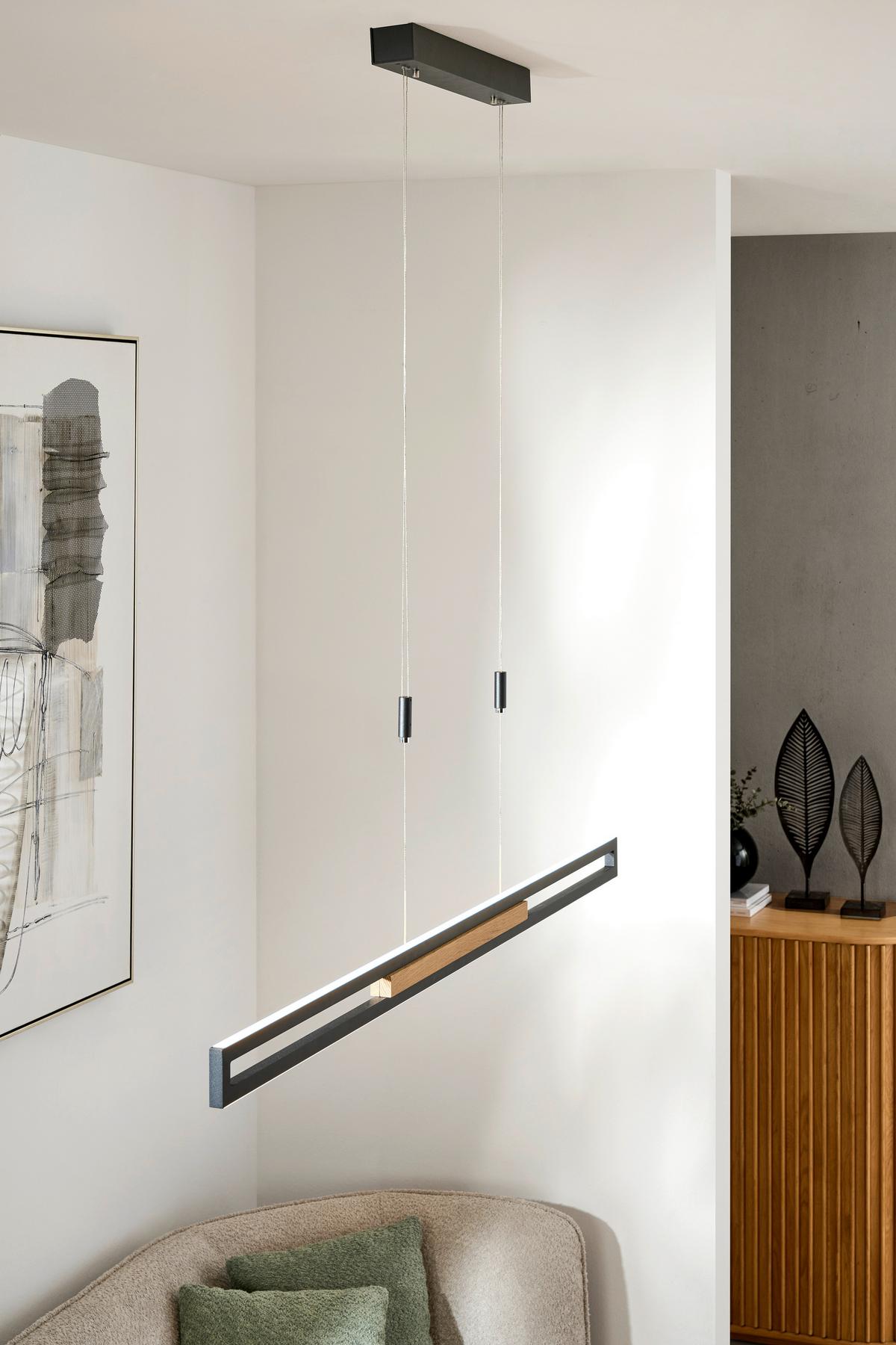 LAMPA WISZĄCA LED RAPHAELO - czarny, Basics, metal/drewno (127,8cm) - Dieter Knoll