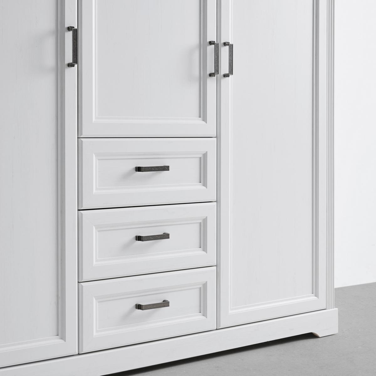 Kleiderschrank Marilou in Weiss ca. 164x206x64cm - Weiss/Nickelfarben, Romantik / Landhaus, Holzwerkstoff/Metall (164/206/64cm) - Zandiara