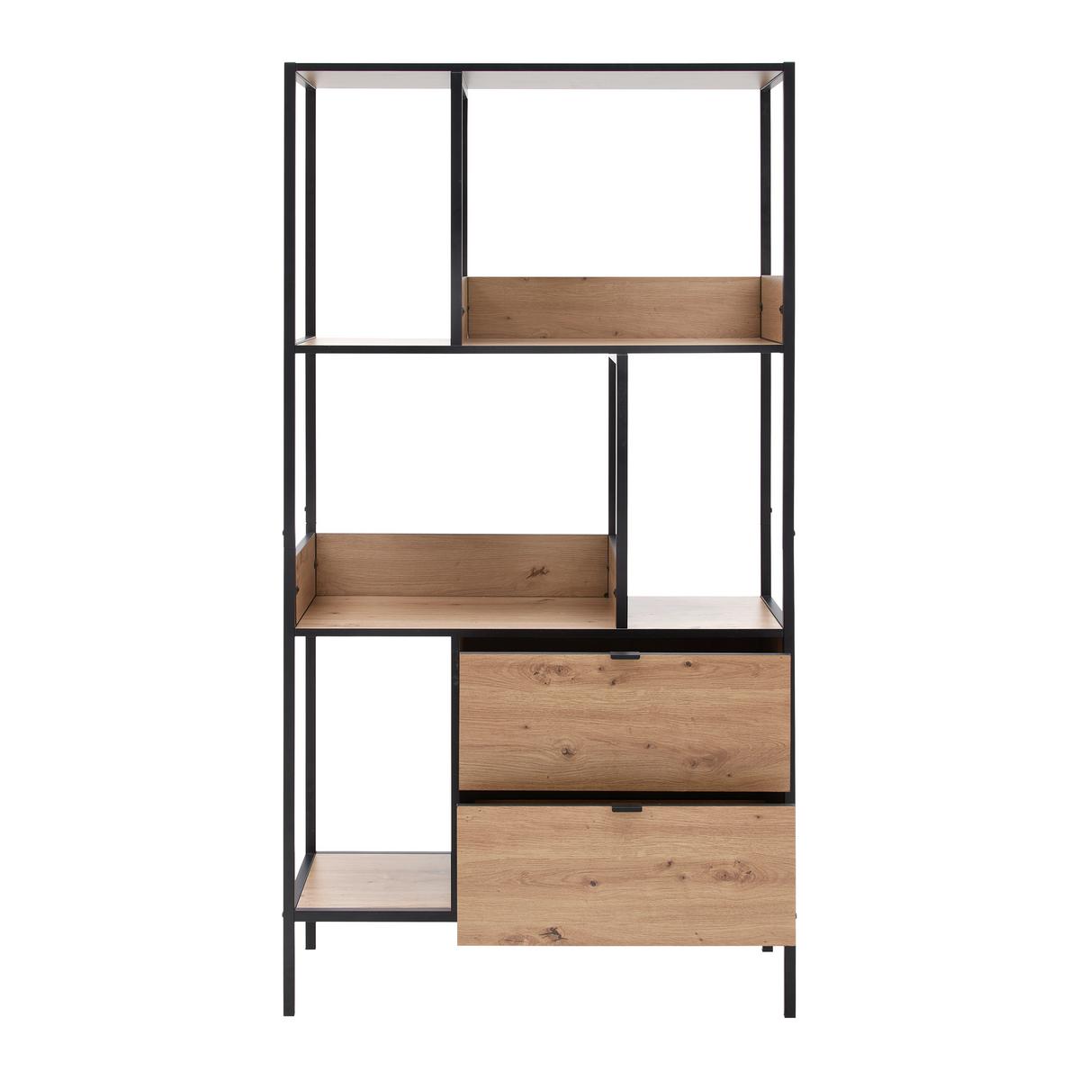Regal Queens Naturfarben/Schwarz - Schwarz/Naturfarben, Modern, Holzwerkstoff/Metall (90/170/40cm) - Mömax
