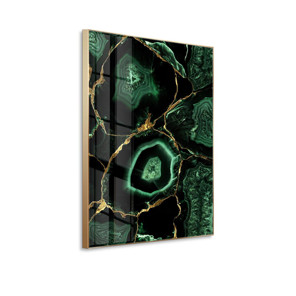 Glasbild Goldfarben/Grün ca. 80x120cm - Smaragdgrün/Goldfarben, Basics, Glas/Holz (80/120cm)