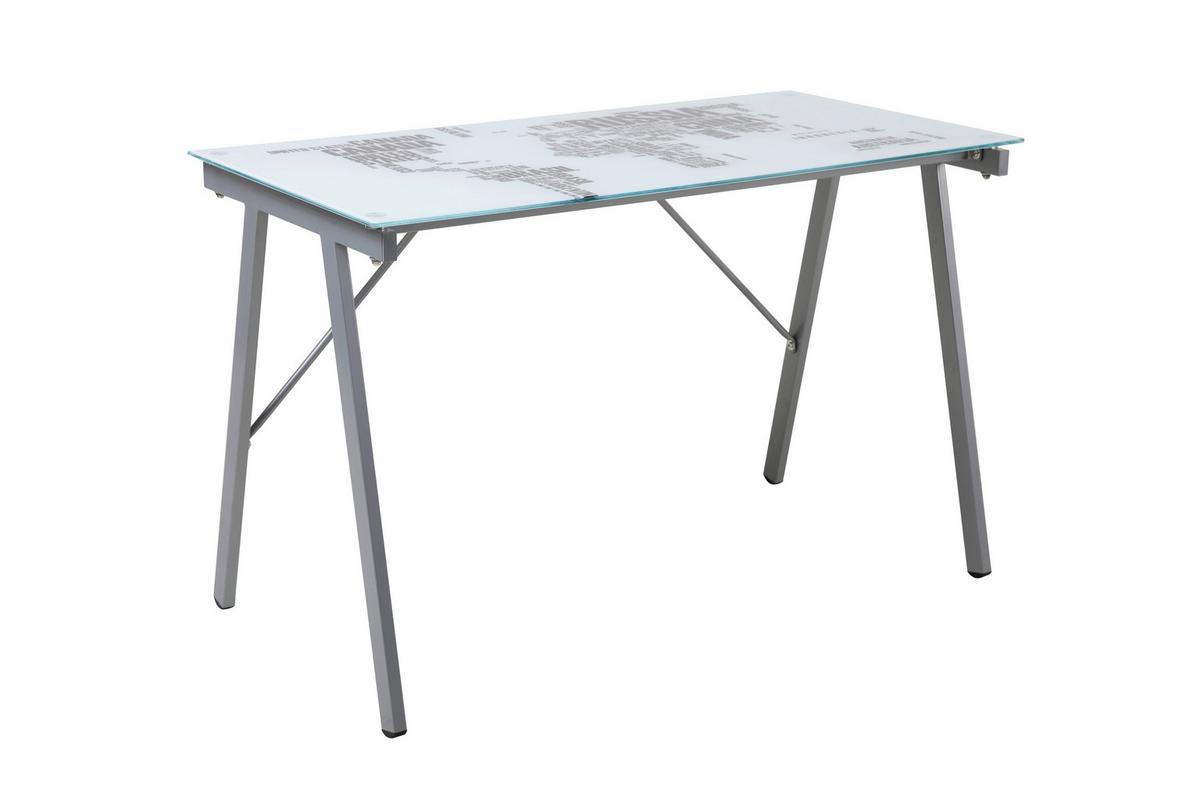 Schreibtisch mit Glasplatte Grau/Weiß ca. 113x58x73cm - Weiß/Grau, Design, Glas/Metall (113/58/73cm) - Livetastic