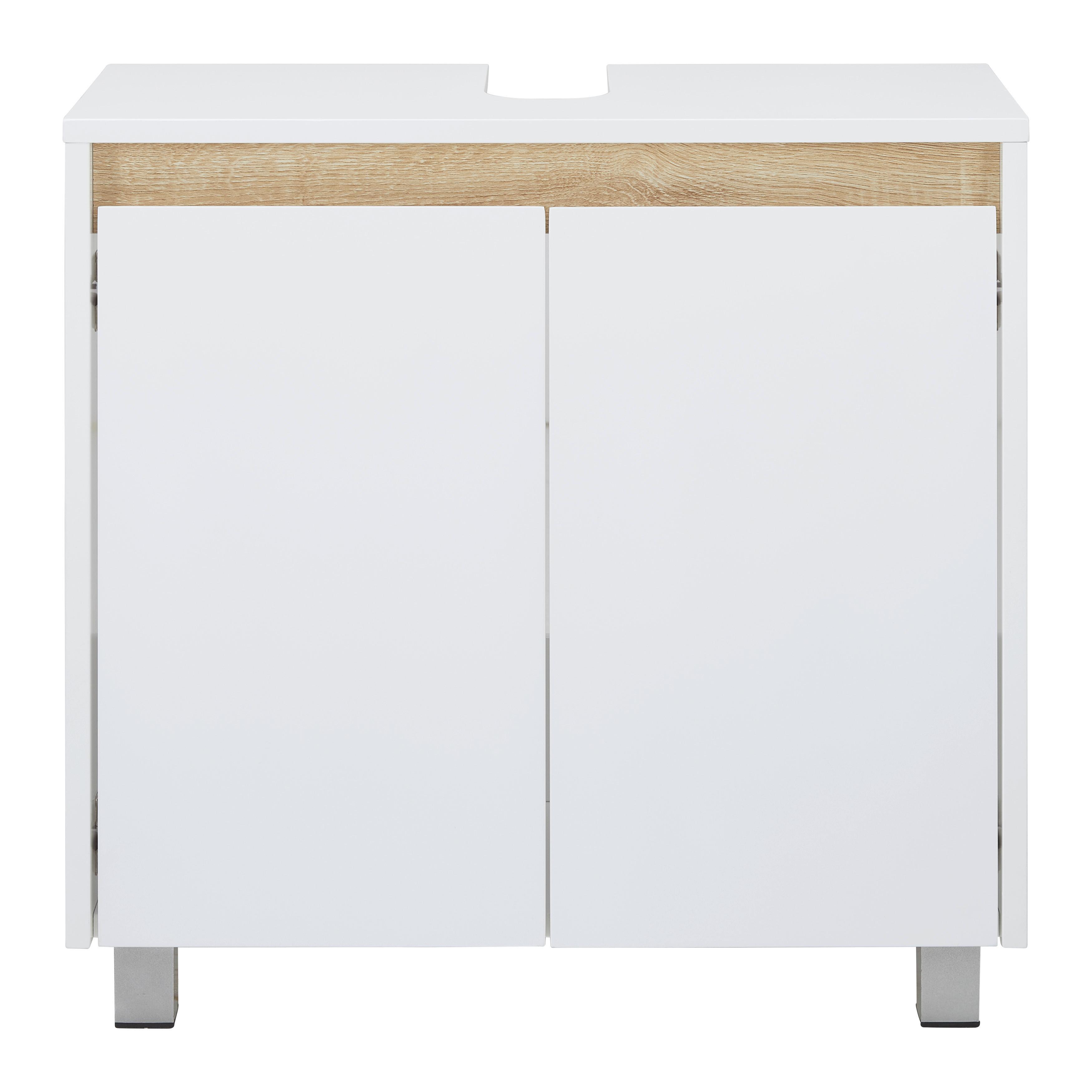 WASCHBECKENUNTERSCHRANK "Massimo", weiß - Silberfarben/Weiß, MODERN, Kunststoff (60/59/30cm) - Bessagi Home